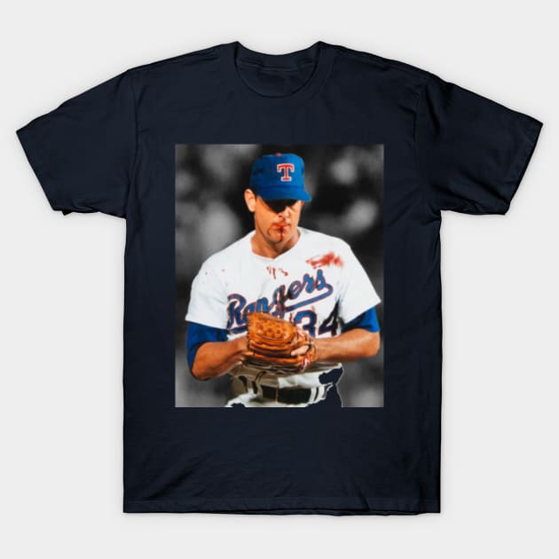 Nolan Ryan Bloody Lip Iconic Pitching Photo - Nolan Ryan - T-Shirt | TeePublic